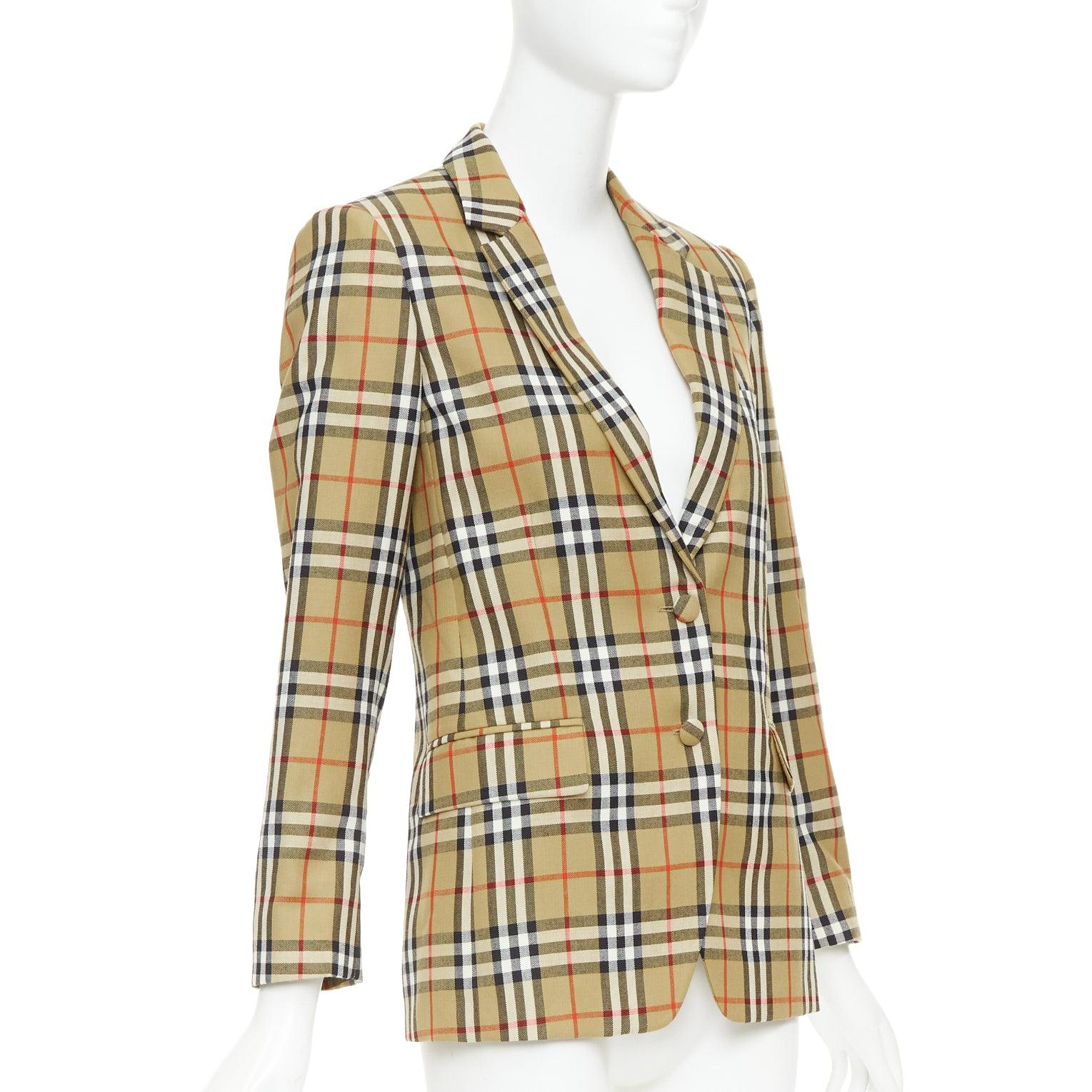 BURBERRY 100% Wolle braun House Check einreihiger Blazer Jacke IT36 XXS im Zustand „Neu“ im Angebot in Hong Kong, NT