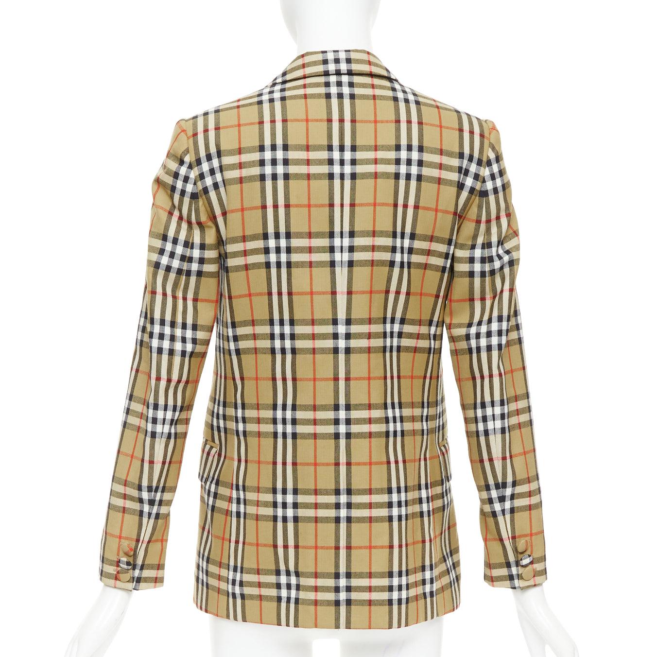 BURBERRY 100% Wolle braun House Check einreihiger Blazer Jacke IT36 XXS im Angebot 1