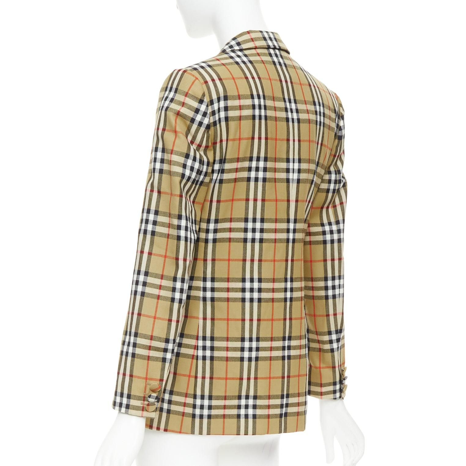 BURBERRY 100% Wolle braun House Check einreihiger Blazer Jacke IT36 XXS im Angebot 2