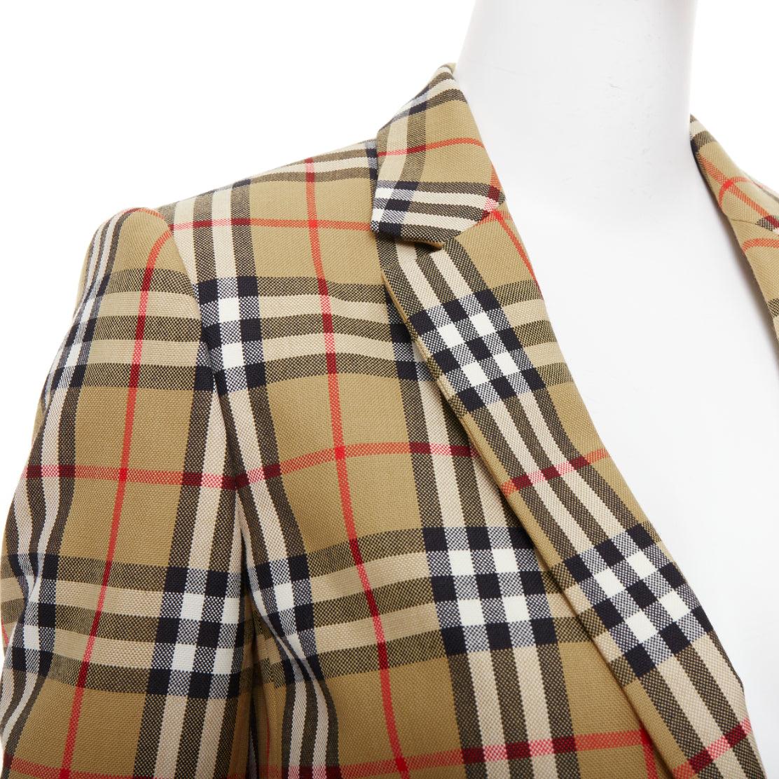 BURBERRY 100% Wolle braun House Check einreihiger Blazer Jacke IT36 XXS im Angebot 3