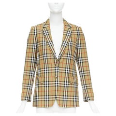 BURBERRY 100% lana marrón House Check chaqueta blazer de un solo pecho IT36 XXS