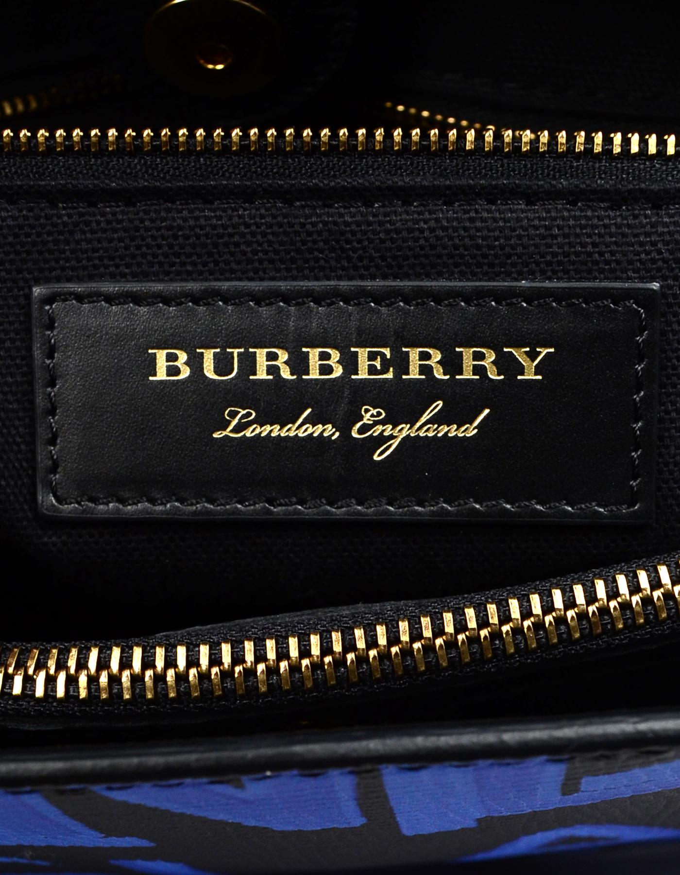 Burberry '18 Black/Blue Grained Calfskin Leather Graffiti Medium Banner Tote Bag 2