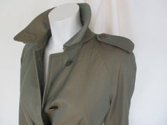 BURBERRY 1980s Vintage Kaki Wool Zipper Lined Trench Coat with Belt
