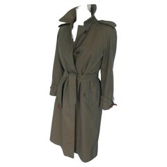 BURBERRY 1980s Vintage Kaki Wool Zipper Lined Trench Coat with Belt