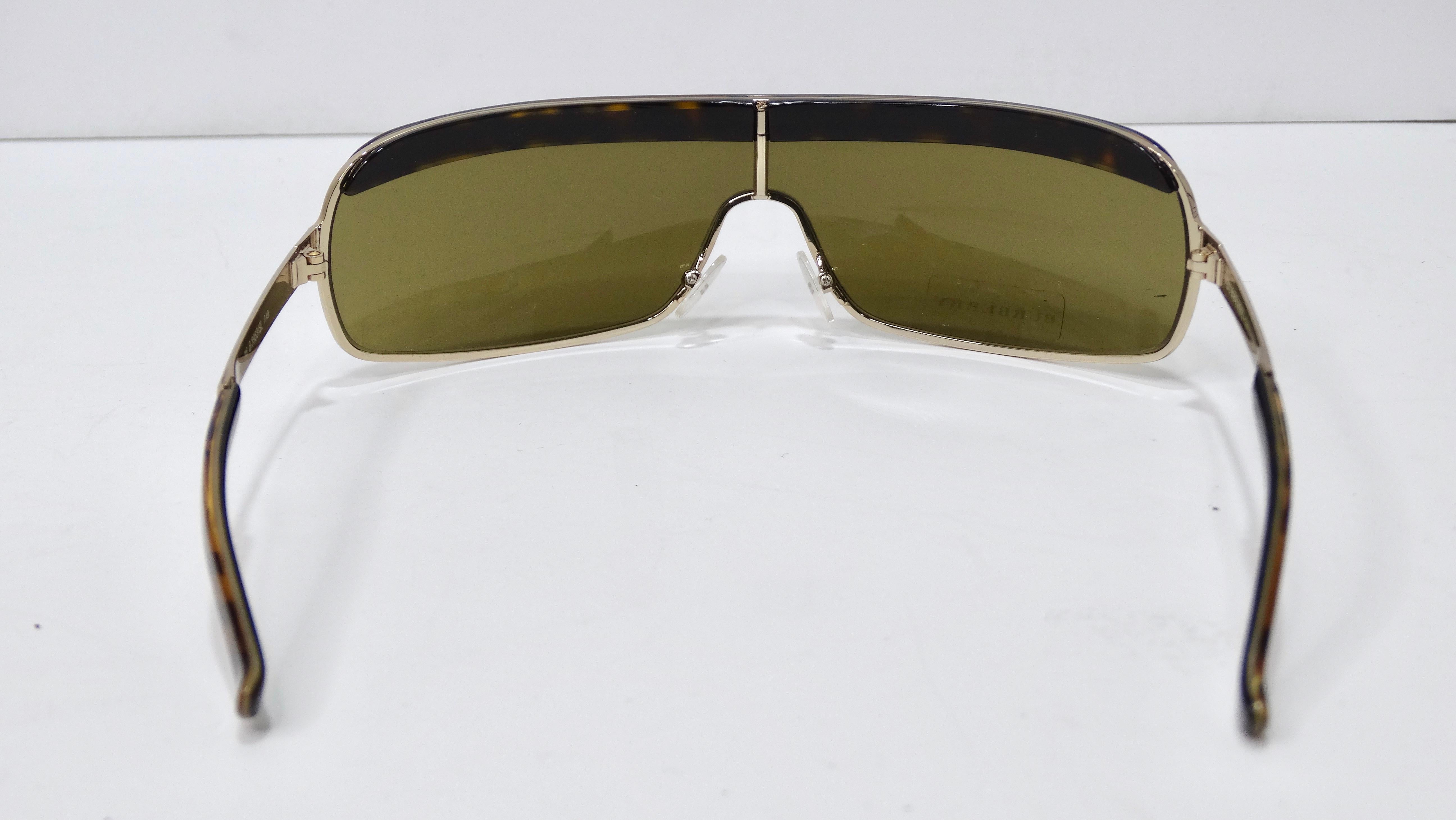 Brown Burberry 1990's Patterned Shield Sunglasses  For Sale