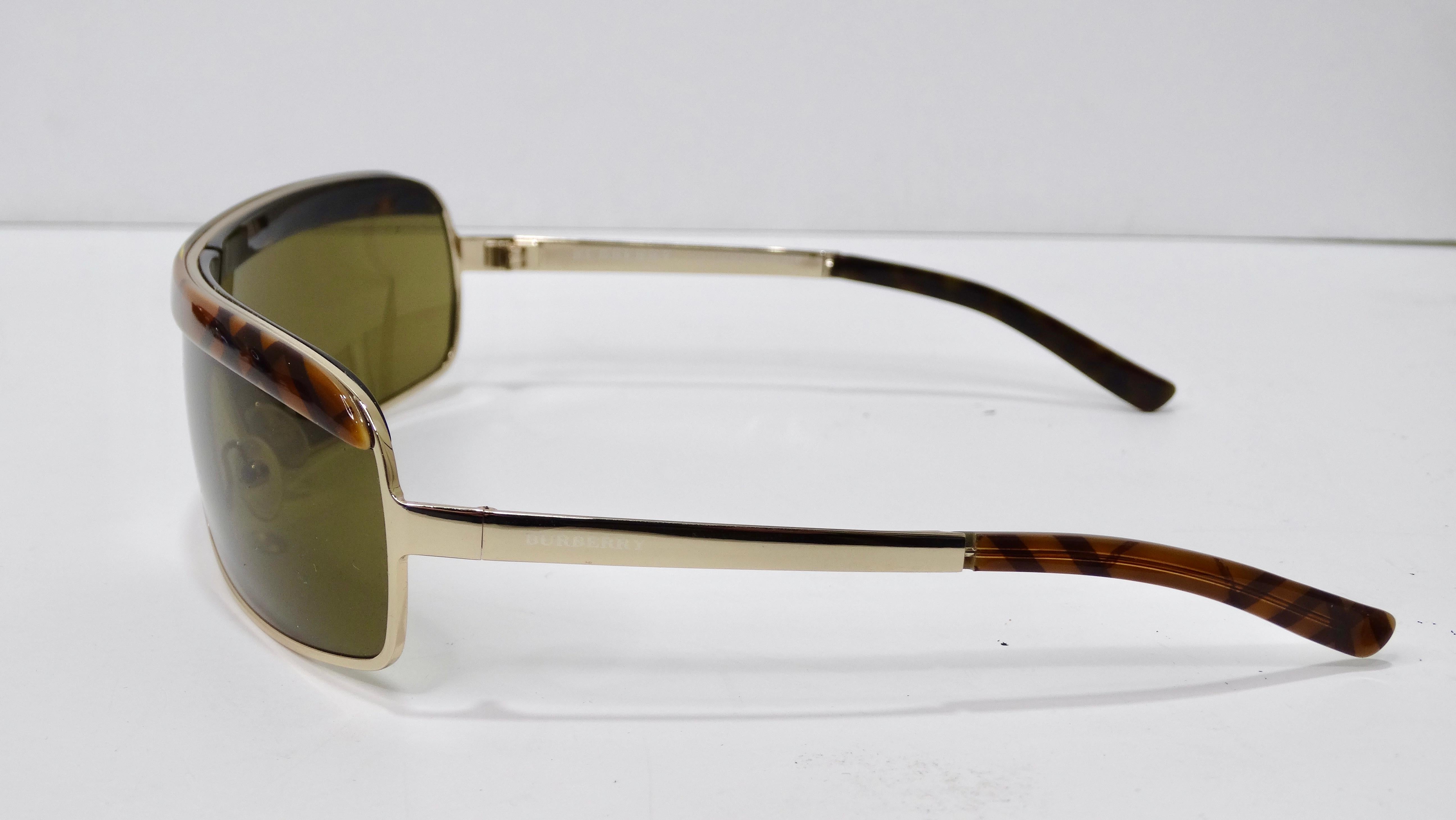 Burberry 1990's Patterned Shield Sunglasses  In Excellent Condition For Sale In Scottsdale, AZ