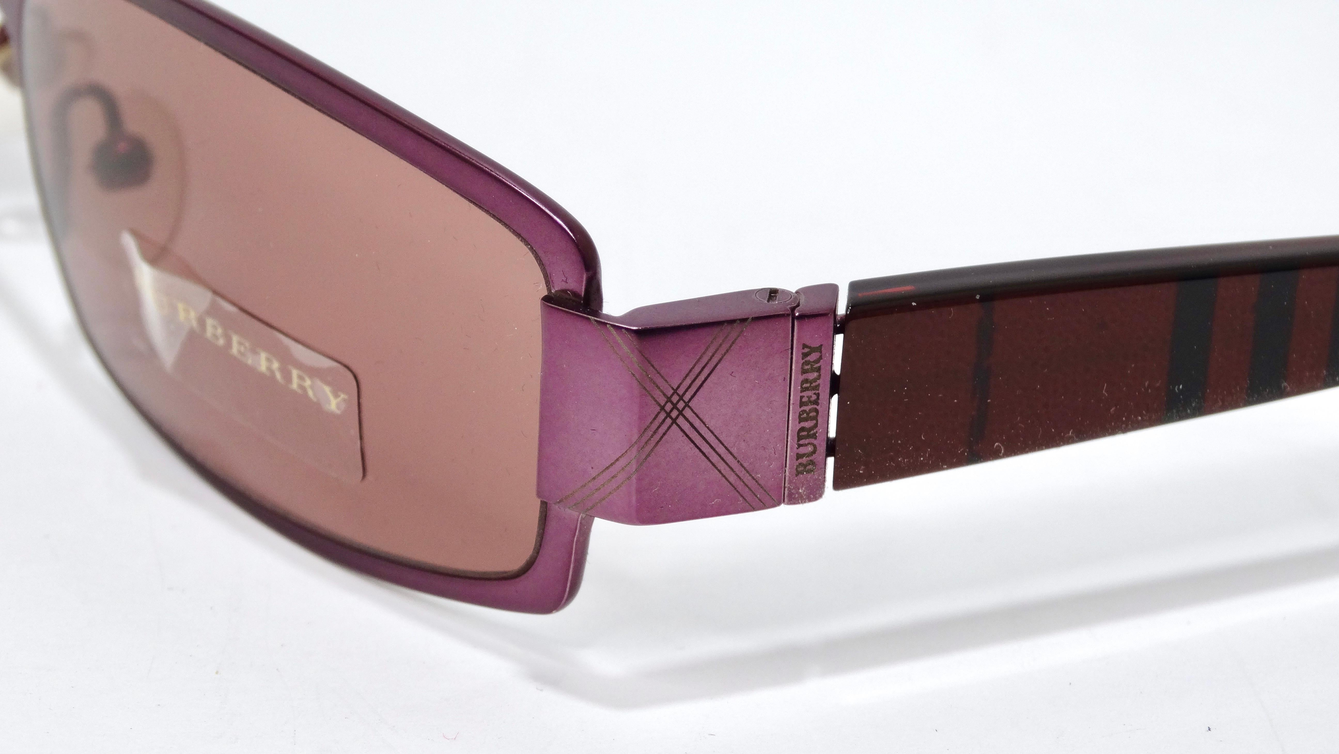 Brown Burberry 1990's Pink Rectangular Sunglasses For Sale