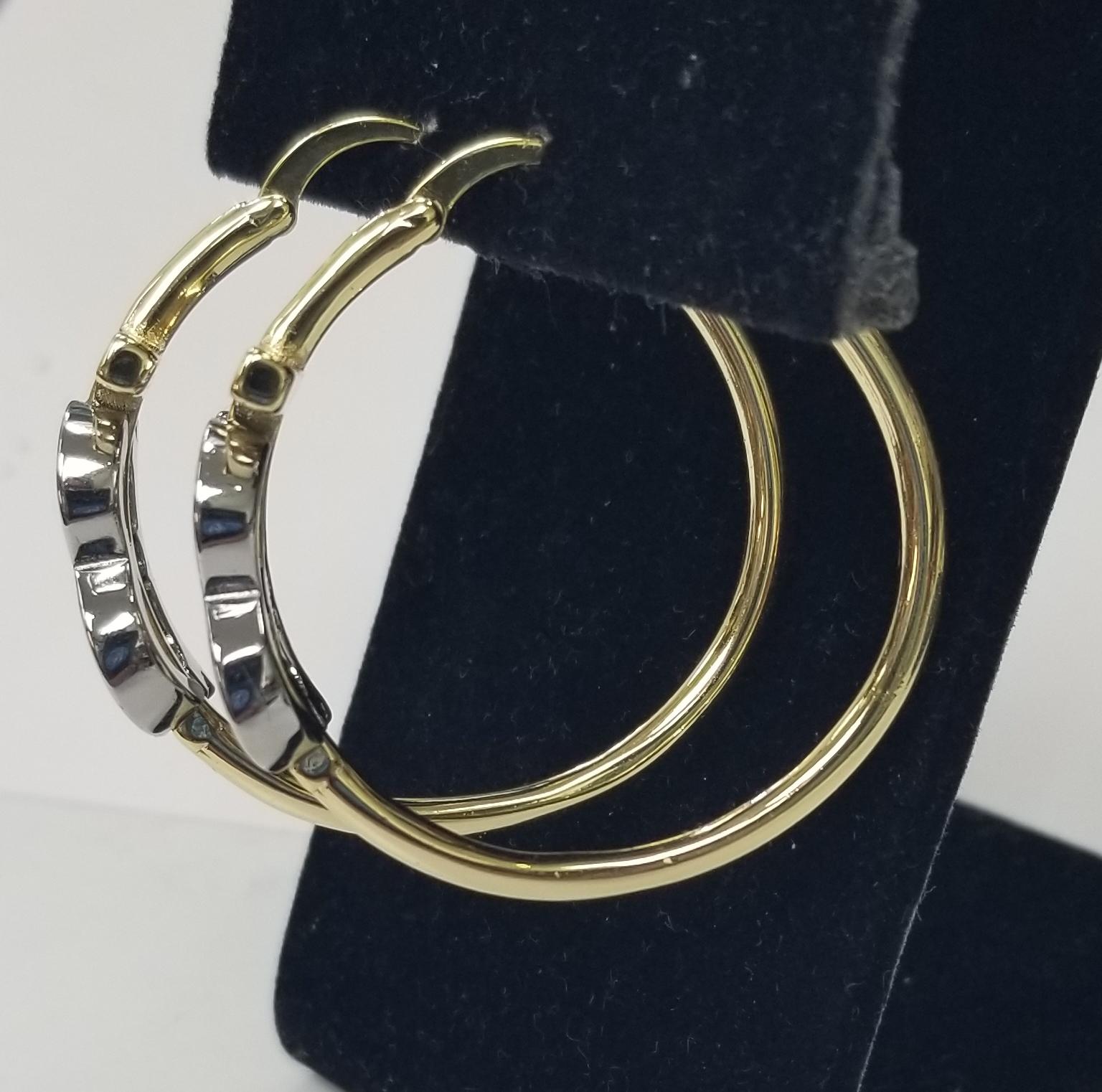 Contemporary Burberry 2 tone Logo Large Hoop Earrings