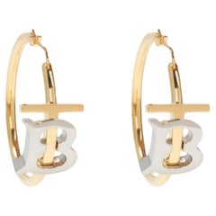 Burberry 2 tone Logo Large Hoop Earrings