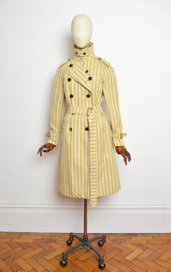 Trench-coat Burberry des années 2000, vert citron chartreuse à rayures « Candy Stripe » - Veste
