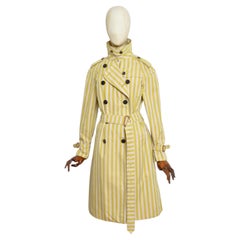 Trench-coat Burberry des années 2000, vert citron chartreuse à rayures « Candy Stripe » - Veste