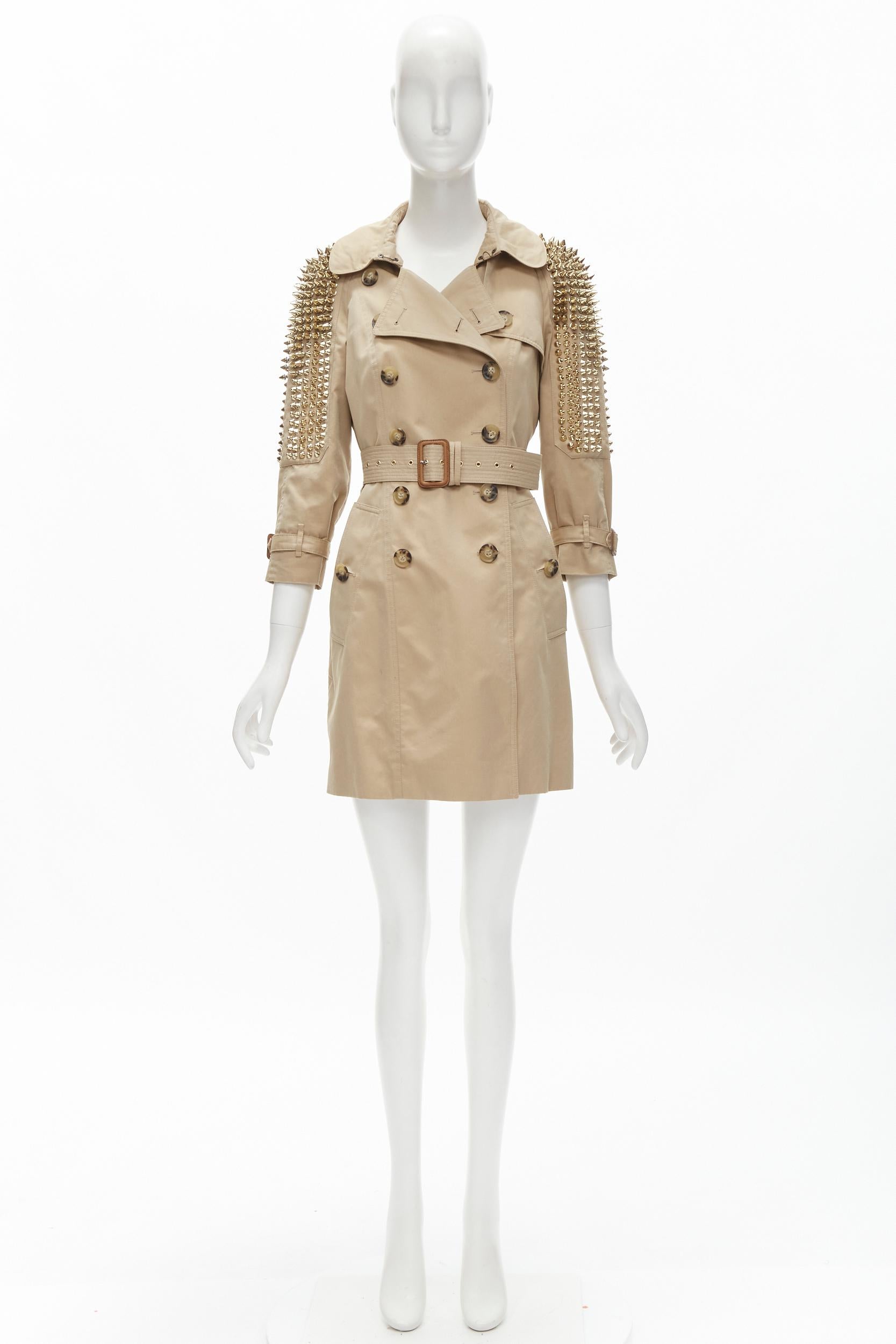 BURBERRY 2011 Iconic Punk gold spike stud cotton belted trench coat IT38 XS 6