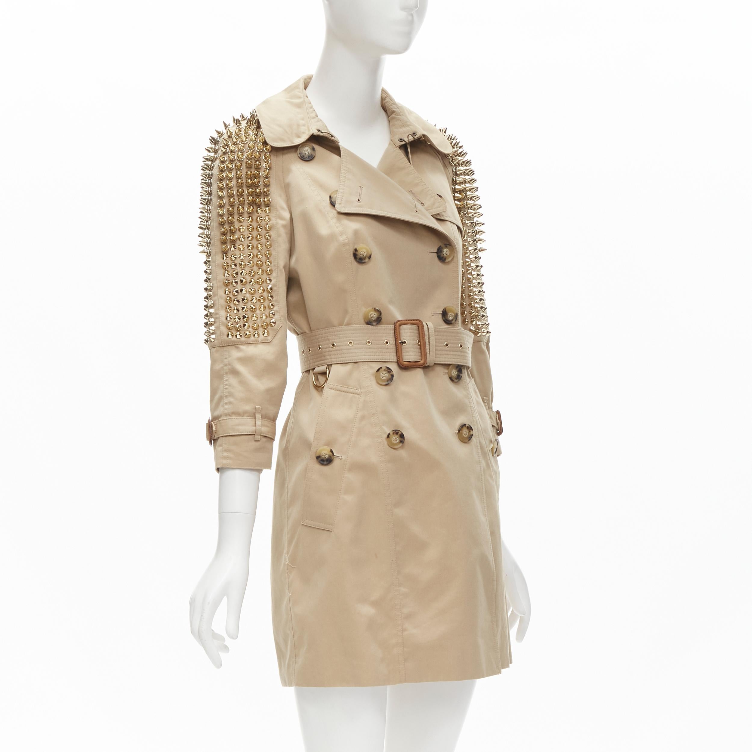 BURBERRY 2011 Iconic Punk gold spike stud cotton belted trench coat IT38 XS In Excellent Condition In Hong Kong, NT