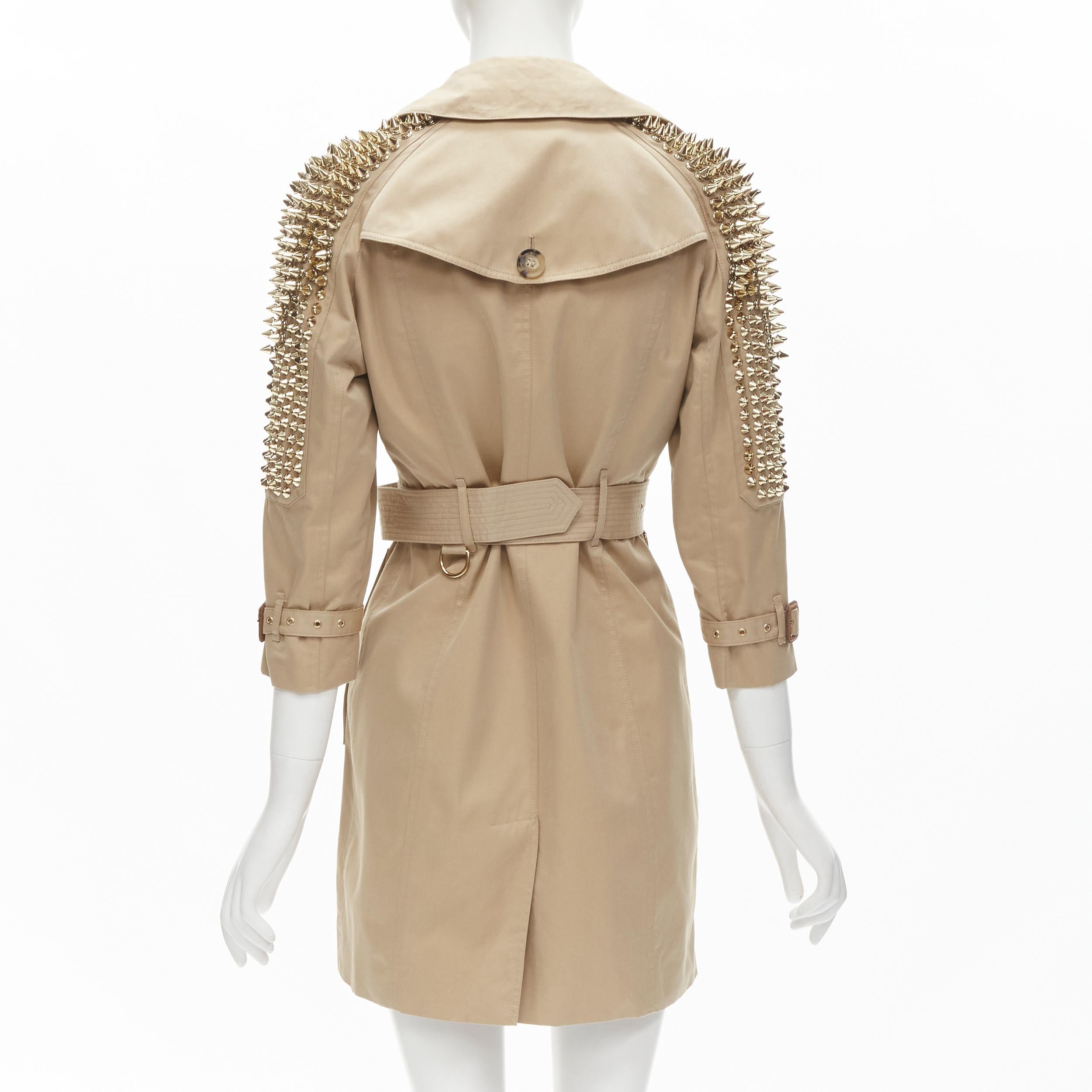 BURBERRY 2011 Iconic Punk gold spike stud cotton belted trench coat IT38 XS 1