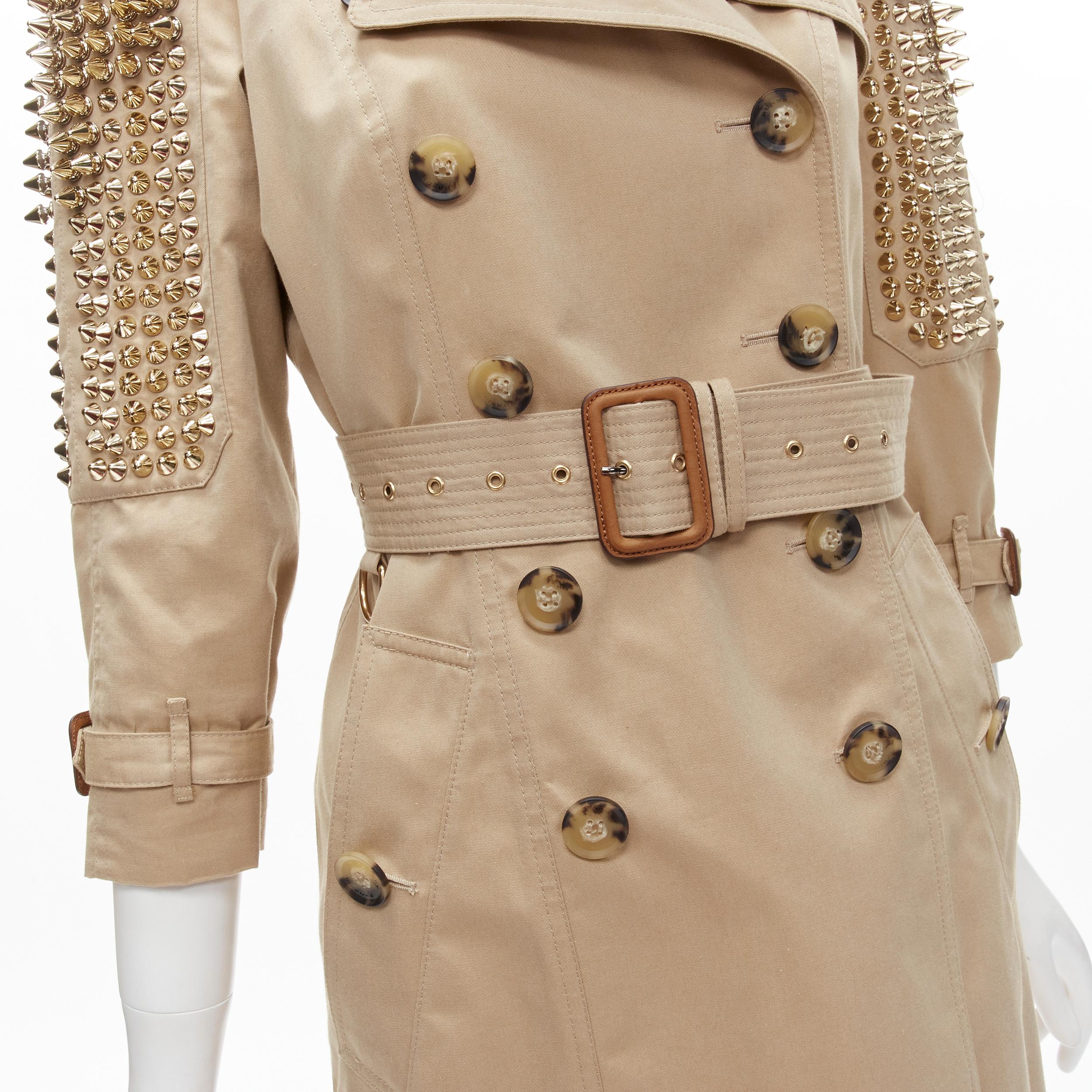 BURBERRY 2011 Iconic Punk gold spike stud cotton belted trench coat IT38 XS 3