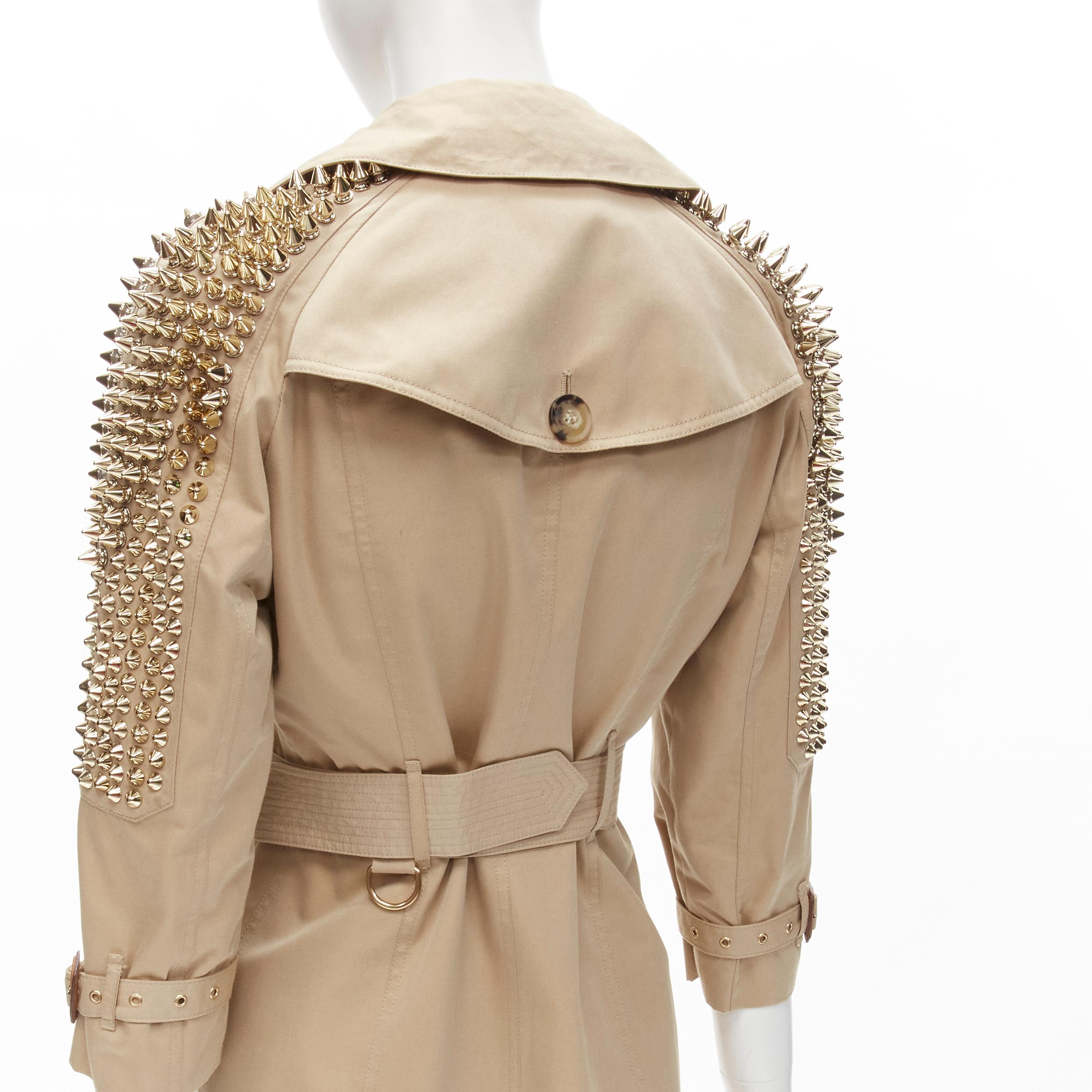 BURBERRY 2011 Iconic Punk gold spike stud cotton belted trench coat IT38 XS 4
