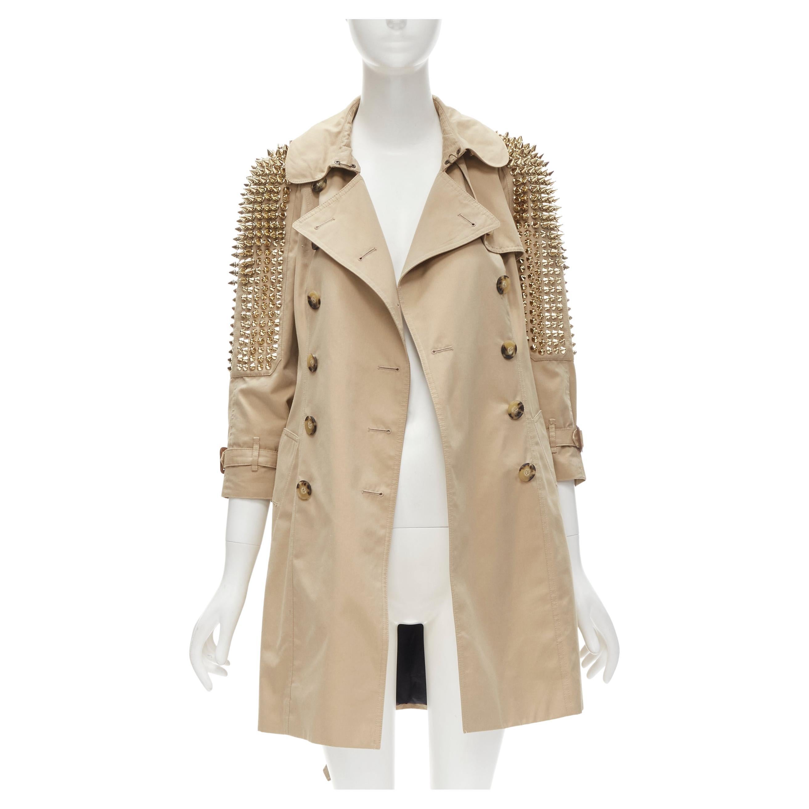 BURBERRY 2011 Iconic Punk gold spike stud cotton belted trench coat IT38 XS  For Sale at 1stDibs