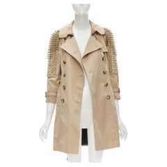 BURBERRY 2011 Iconic Punk gold spike stud cotton belted trench coat IT38 XS