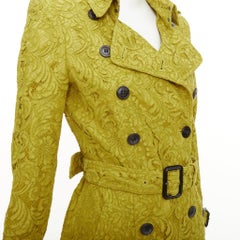 BURBERRY 2013 chartreuse lime macrame lace double breasted trench coat UK6 XS