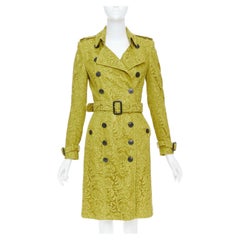 BURBERRY 2013 chartreuse lime macrame lace double breasted trench coat UK6 XS