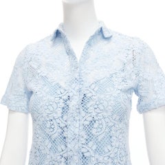 BURBERRY 2014 Runway baby blue floral lace short sleeve dress shirt IT36 XXS