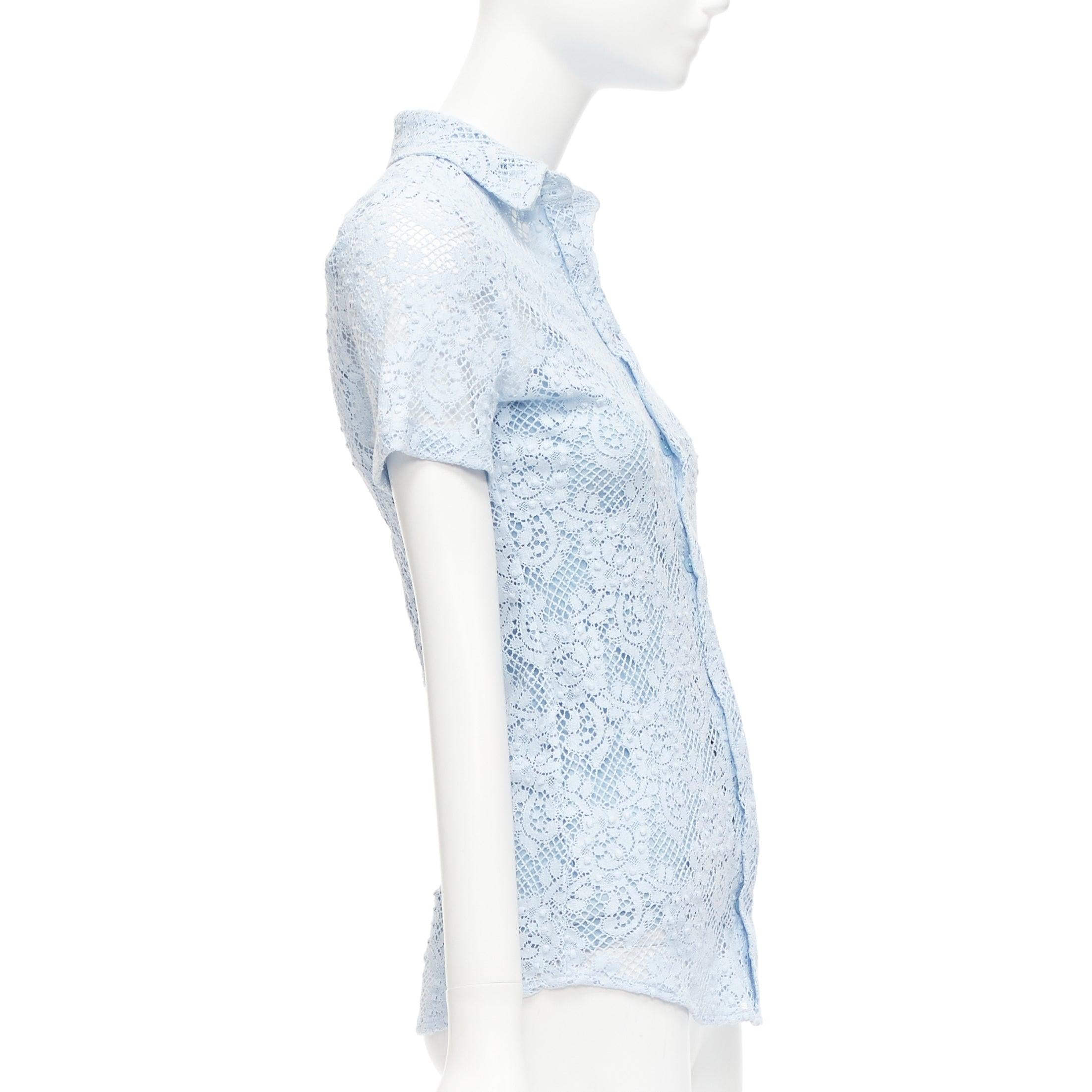 Women's BURBERRY 2014 Runway baby blue floral lace short sleeve dress shirt IT36 XXS For Sale