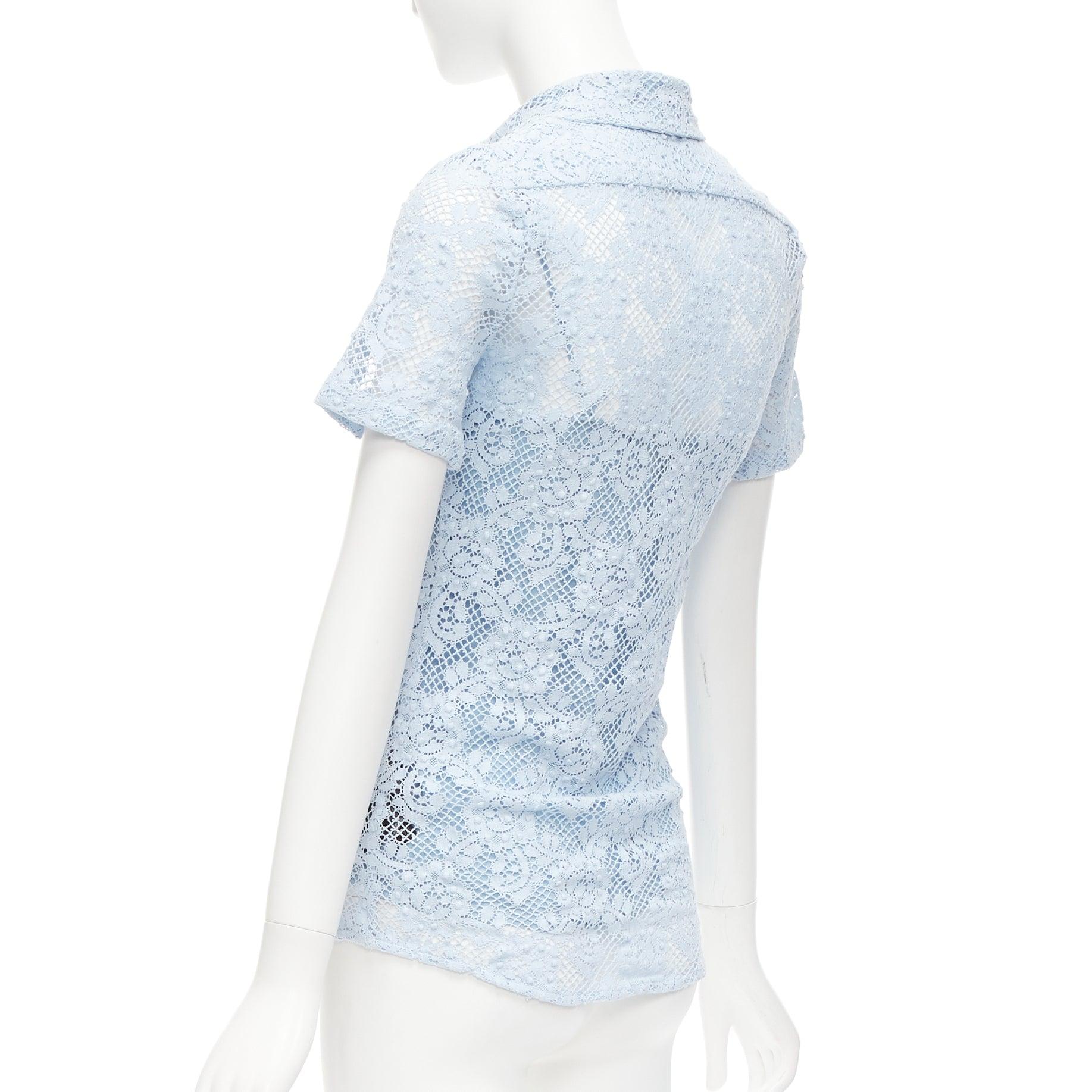BURBERRY 2014 Pasarela camisa vestido manga corta encaje floral azul bebé IT36 XXS en venta 1