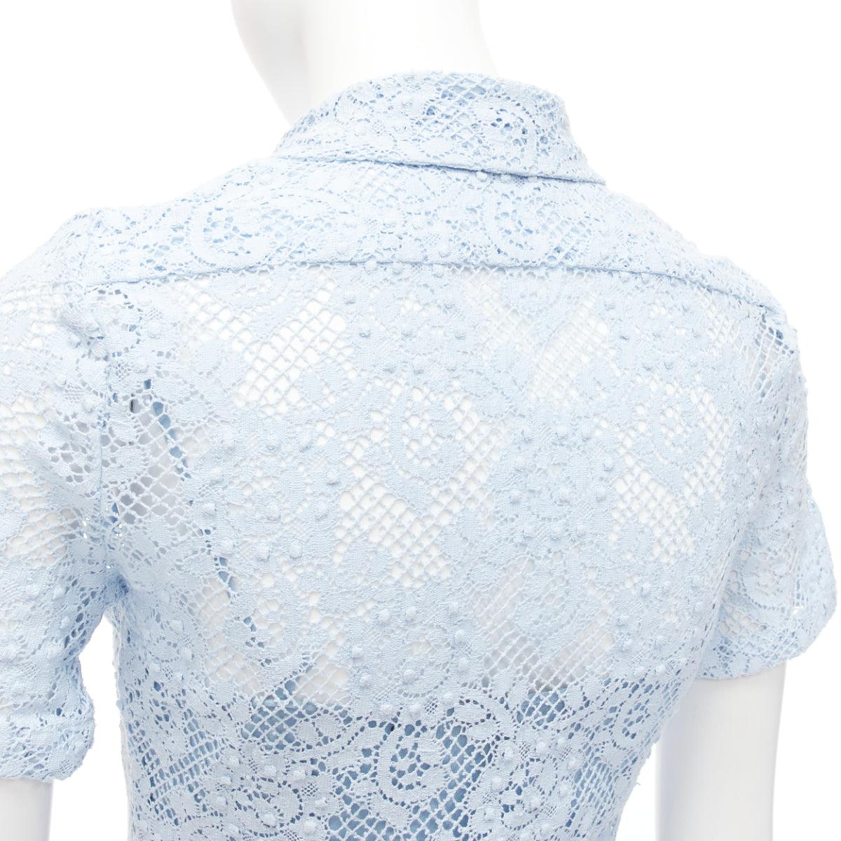 BURBERRY 2014 Runway baby blue floral lace short sleeve dress shirt IT36 XXS For Sale 3