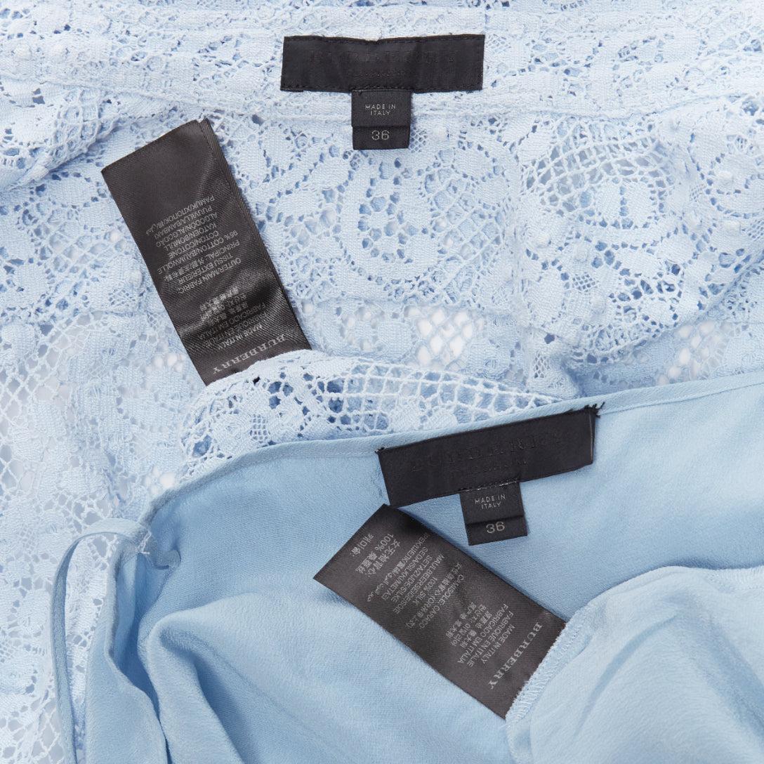 BURBERRY 2014 Pasarela camisa vestido manga corta encaje floral azul bebé IT36 XXS en venta 3