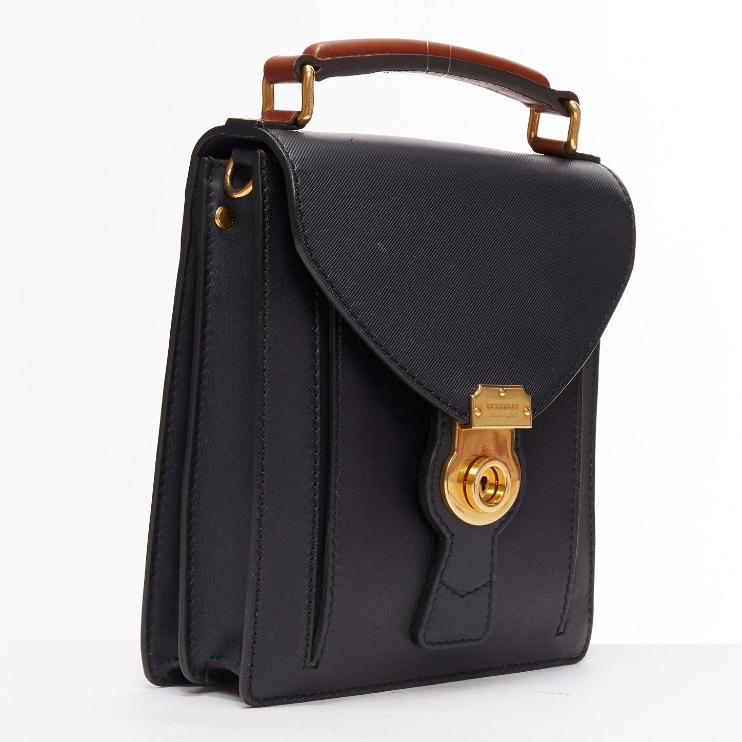 Black BURBERRY 2017 Runway DK88 black antique gold logo push locket flap crossbody bag