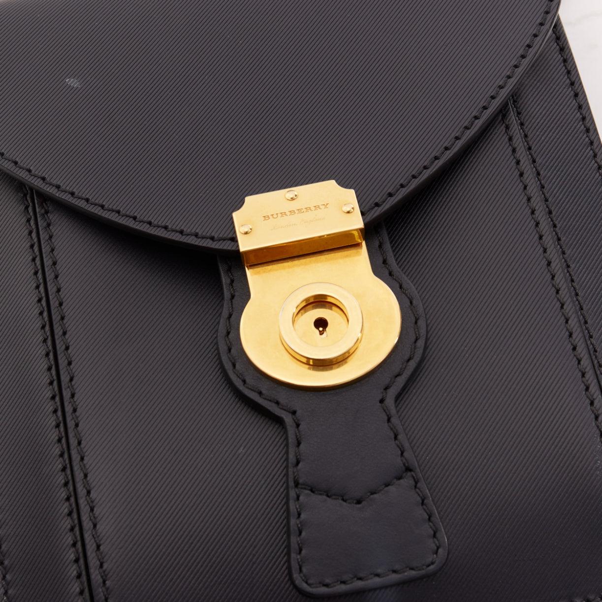 BURBERRY 2017 Runway DK88 black antique gold logo push locket flap crossbody bag 2