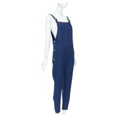 BURBERRY 2020, blaue Latzhose aus Schurwolle und Ramie mit Lederriemen, Größe UK6 XS