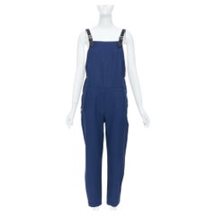 BURBERRY 2020, blaue Latzhose aus Schurwolle und Ramie mit Lederriemen, Größe UK6 XS