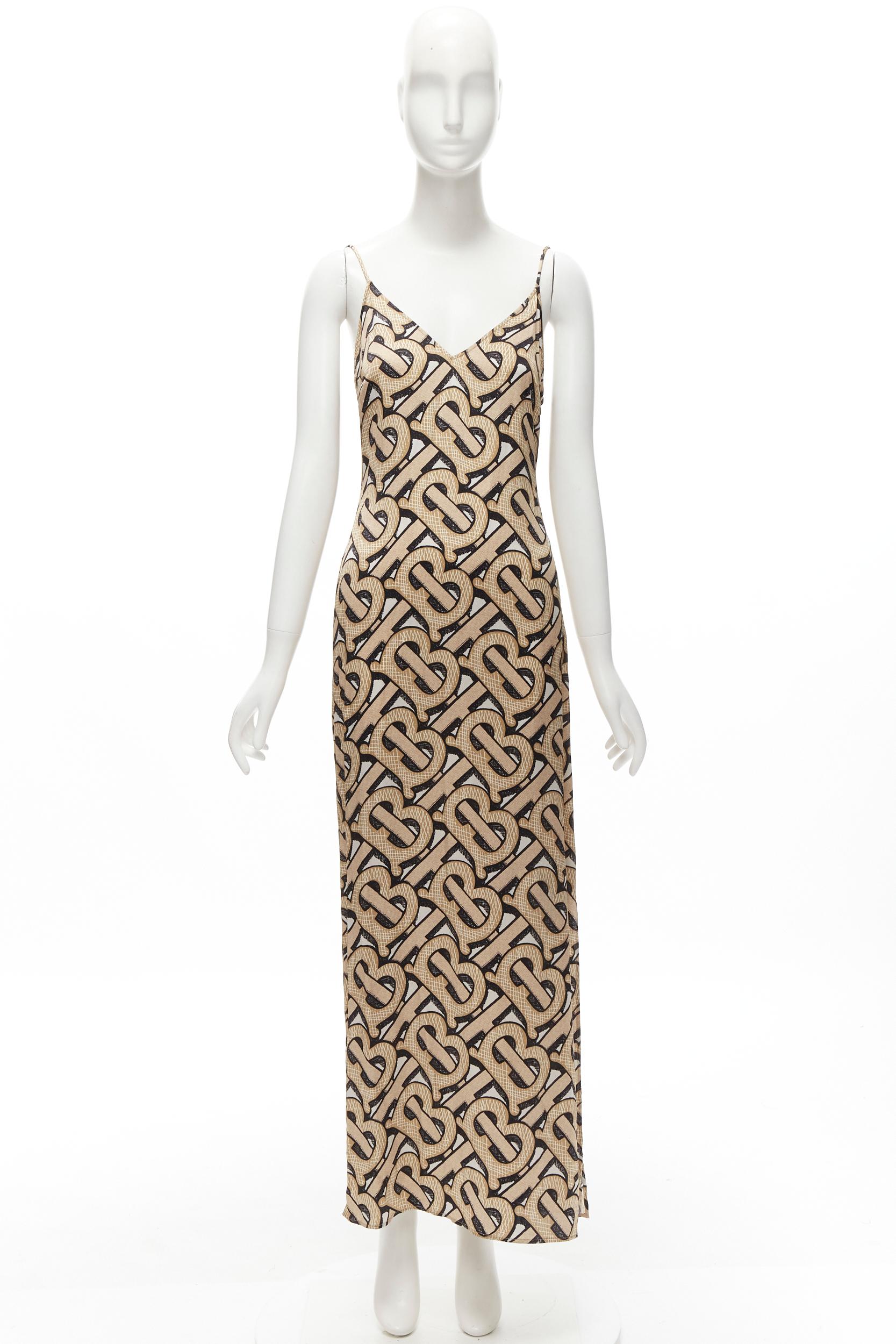 BURBERRY 2020 Riccardo Tisci 100% silk TB Monogram spaghetti slip dress IT38 XS 5