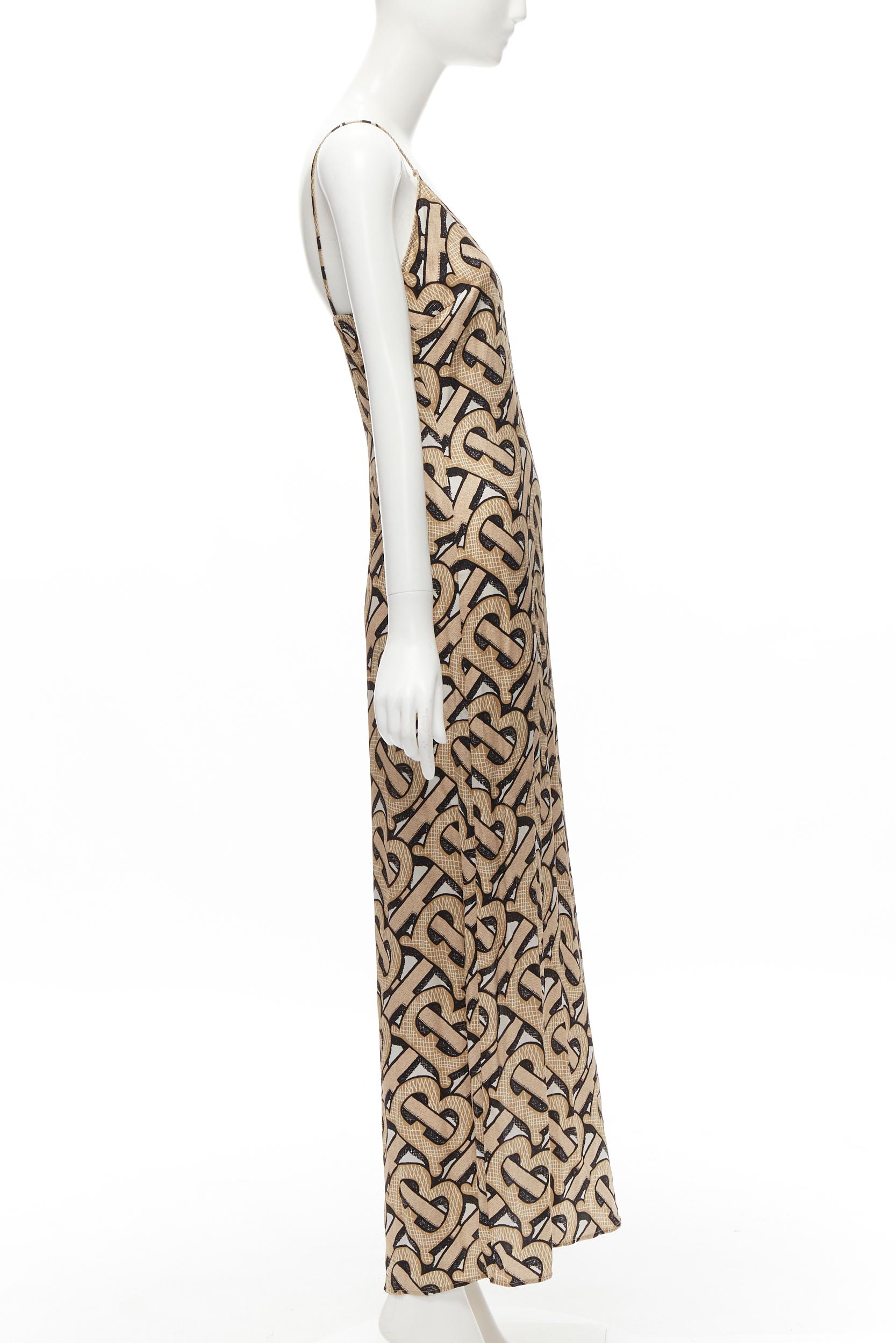 BURBERRY 2020 Riccardo Tisci 100% silk TB Monogram spaghetti slip dress IT38 XS In Excellent Condition In Hong Kong, NT