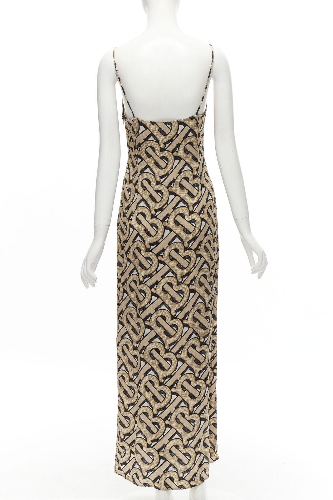 BURBERRY 2020 Riccardo Tisci 100% silk TB Monogram spaghetti slip dress IT38 XS In Excellent Condition In Hong Kong, NT