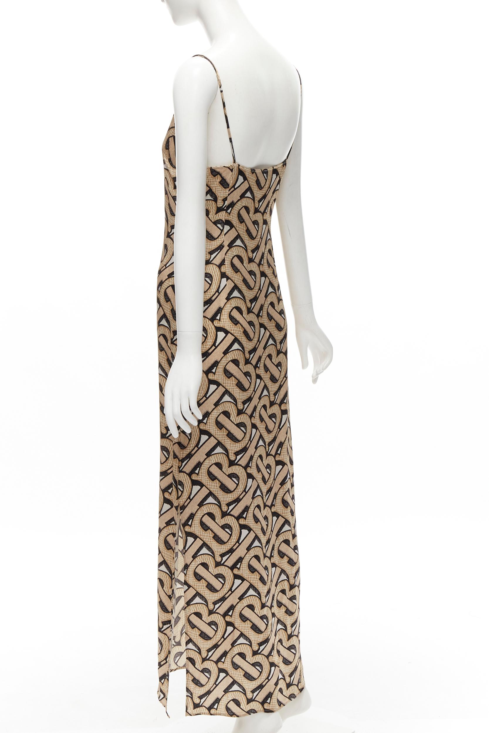 BURBERRY 2020 Riccardo Tisci 100% silk TB Monogram spaghetti slip dress IT38 XS 1
