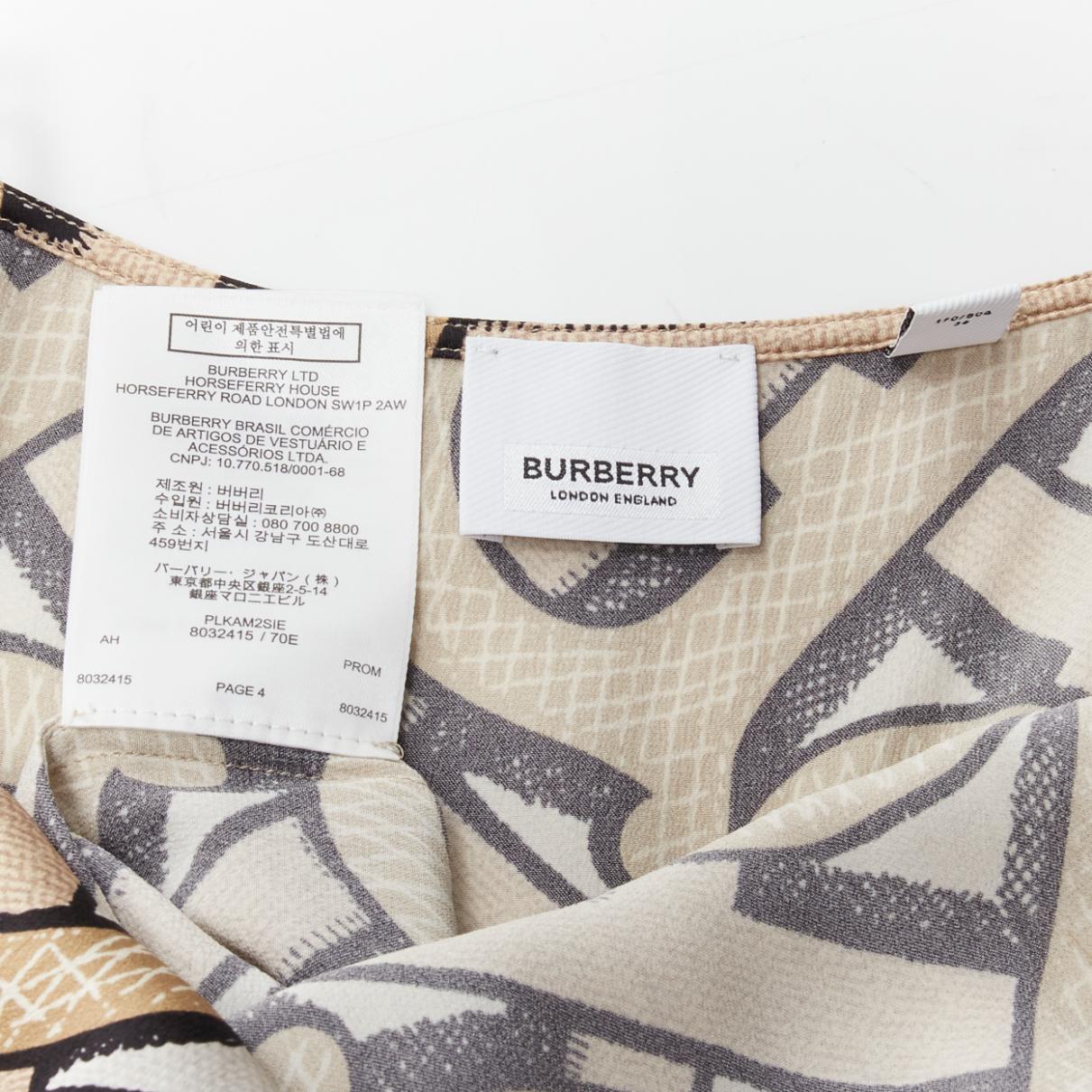 Burberry 2020 Riccardo Tisci 100% soie TB Monogram robe à glissière spaghetti IT38 XS en vente 5