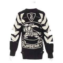 BURBERRY 2021 Nyla cream merino wool cashmere logo intarsia cut out cardigan S