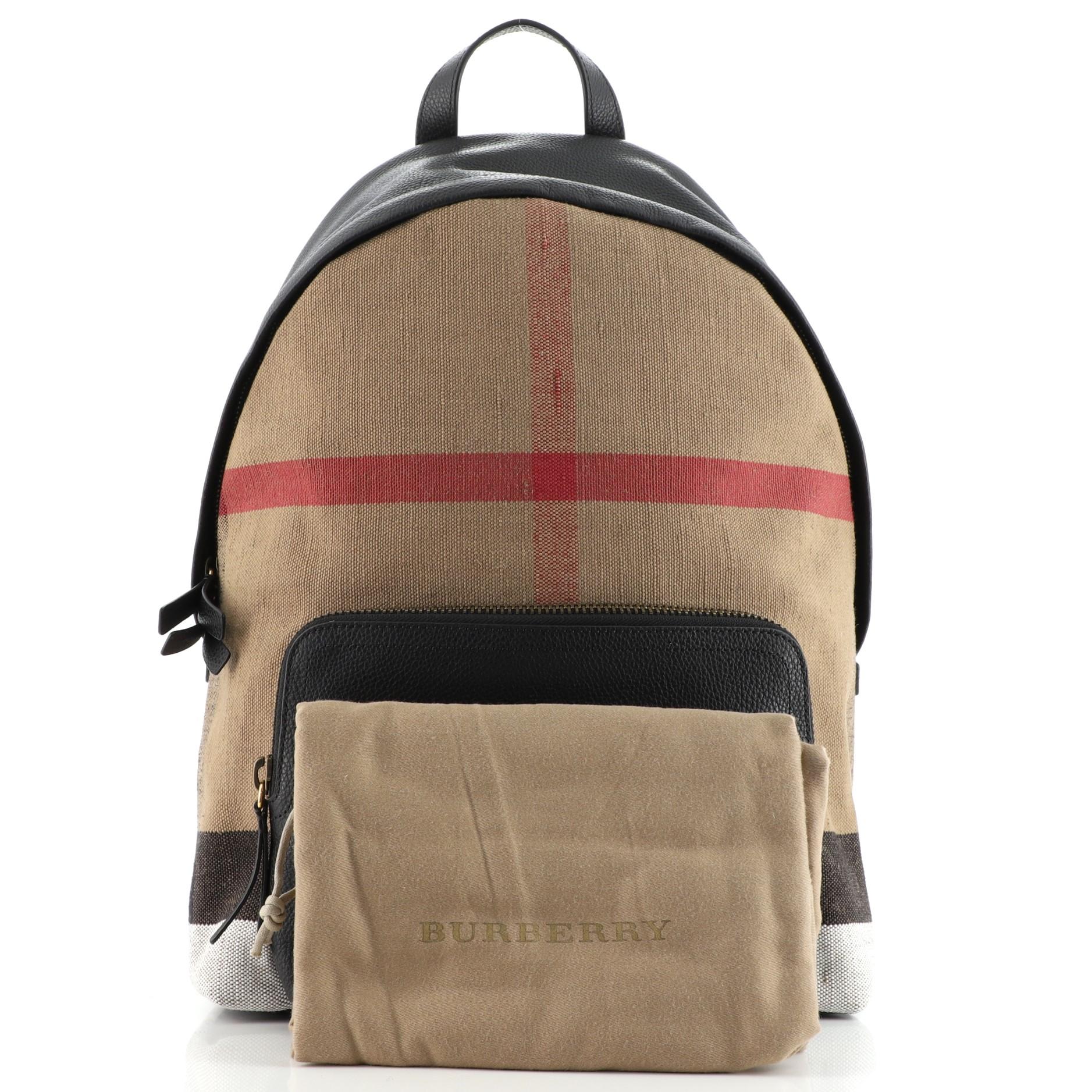 Burberry Abbeydale Backpack House Check Canvas and Leather Medium