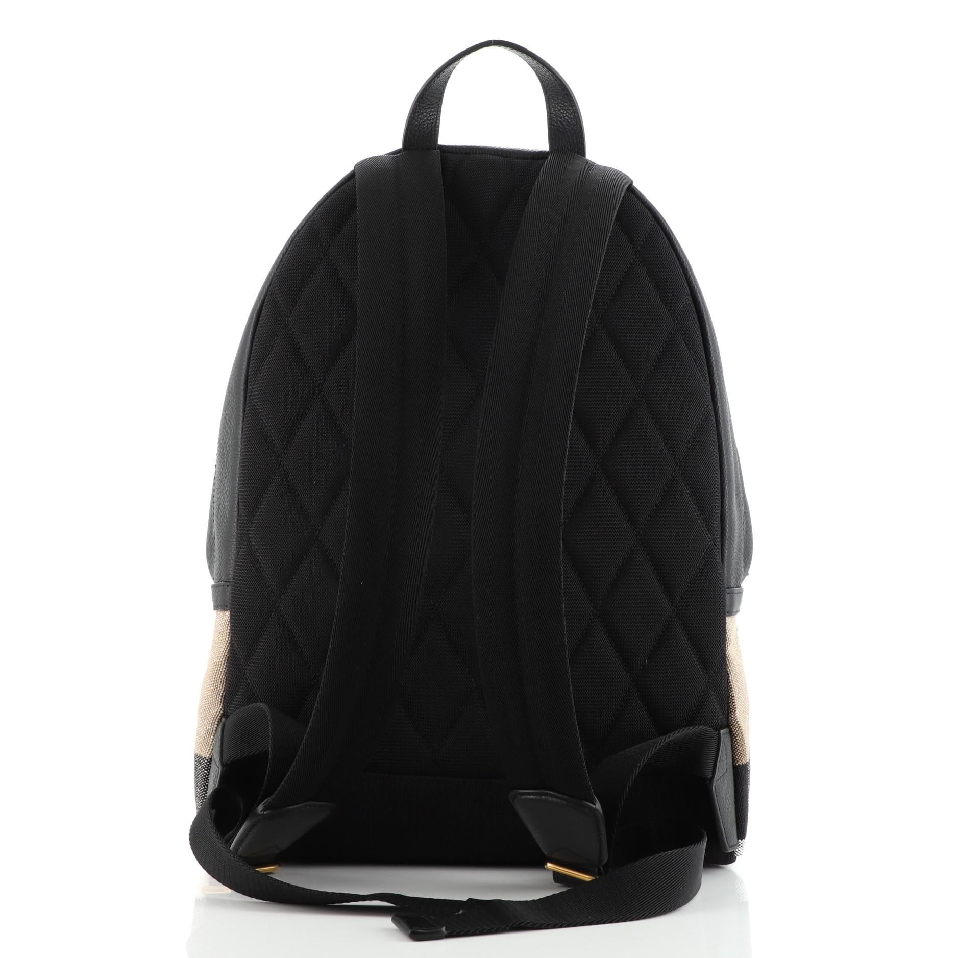 Black Burberry Abbeydale Backpack House Check Canvas and Leather Medium
