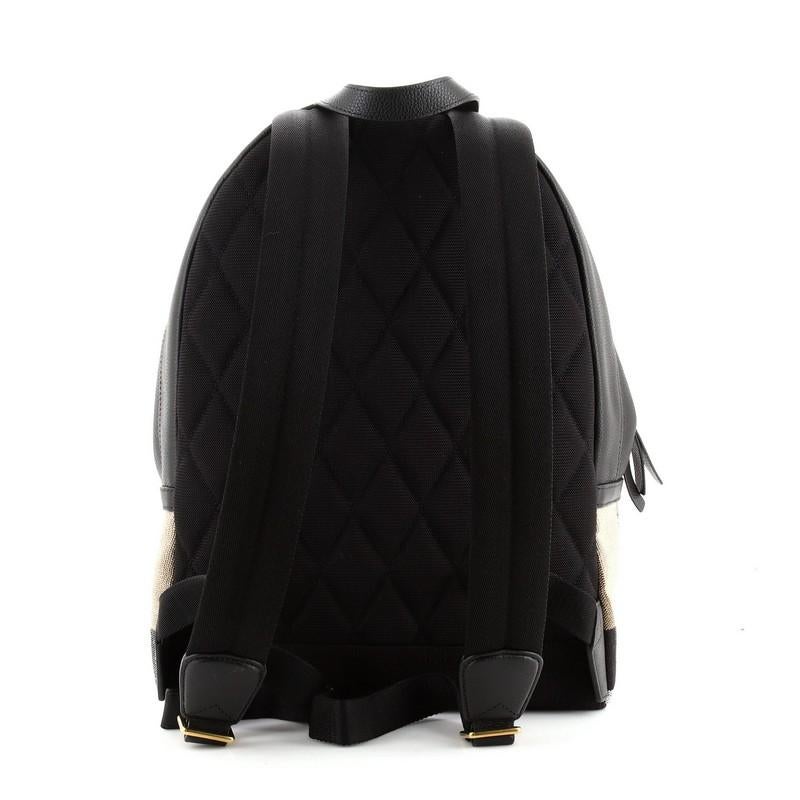 Black Burberry Abbeydale Backpack House Check Canvas and Leather Medium