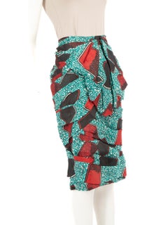 Burberry Abstract Silk Ruch Detail Midi Skirt Size L