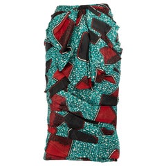 Burberry Abstract Silk Ruch Detail Midi Skirt Size L