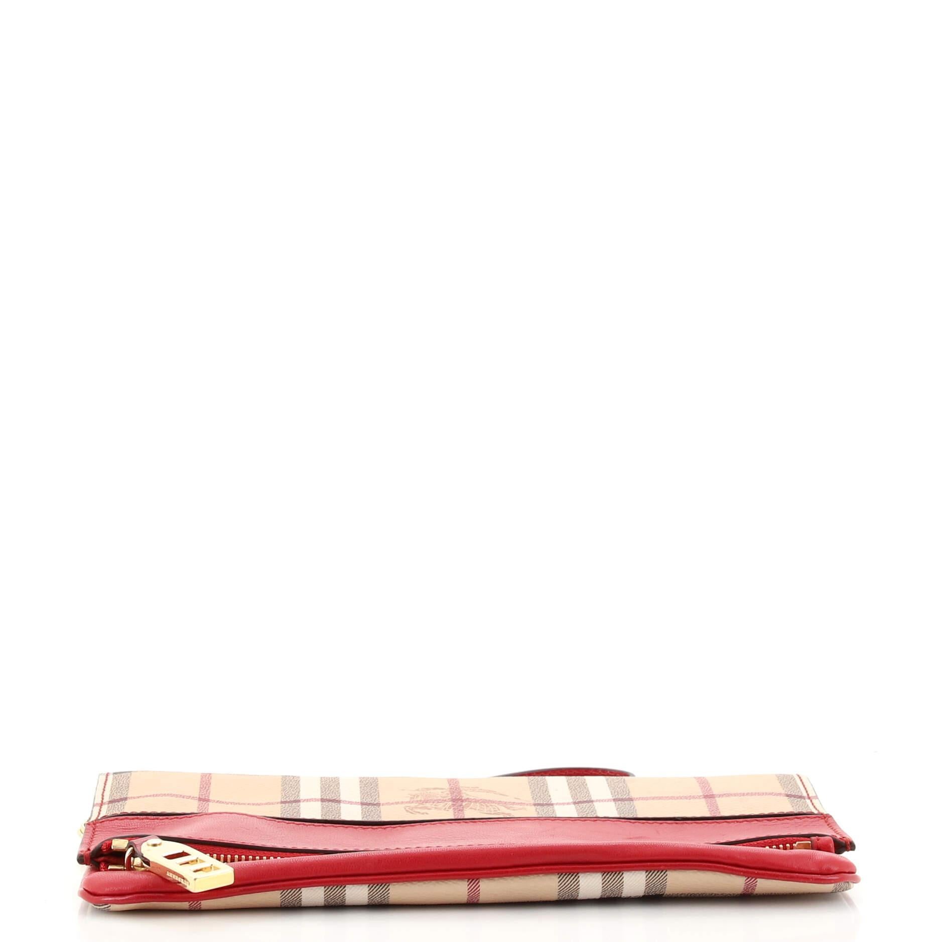 Red Burberry Adeline Fold Over Wristlet Clutch Haymarket Coated Canvas and L