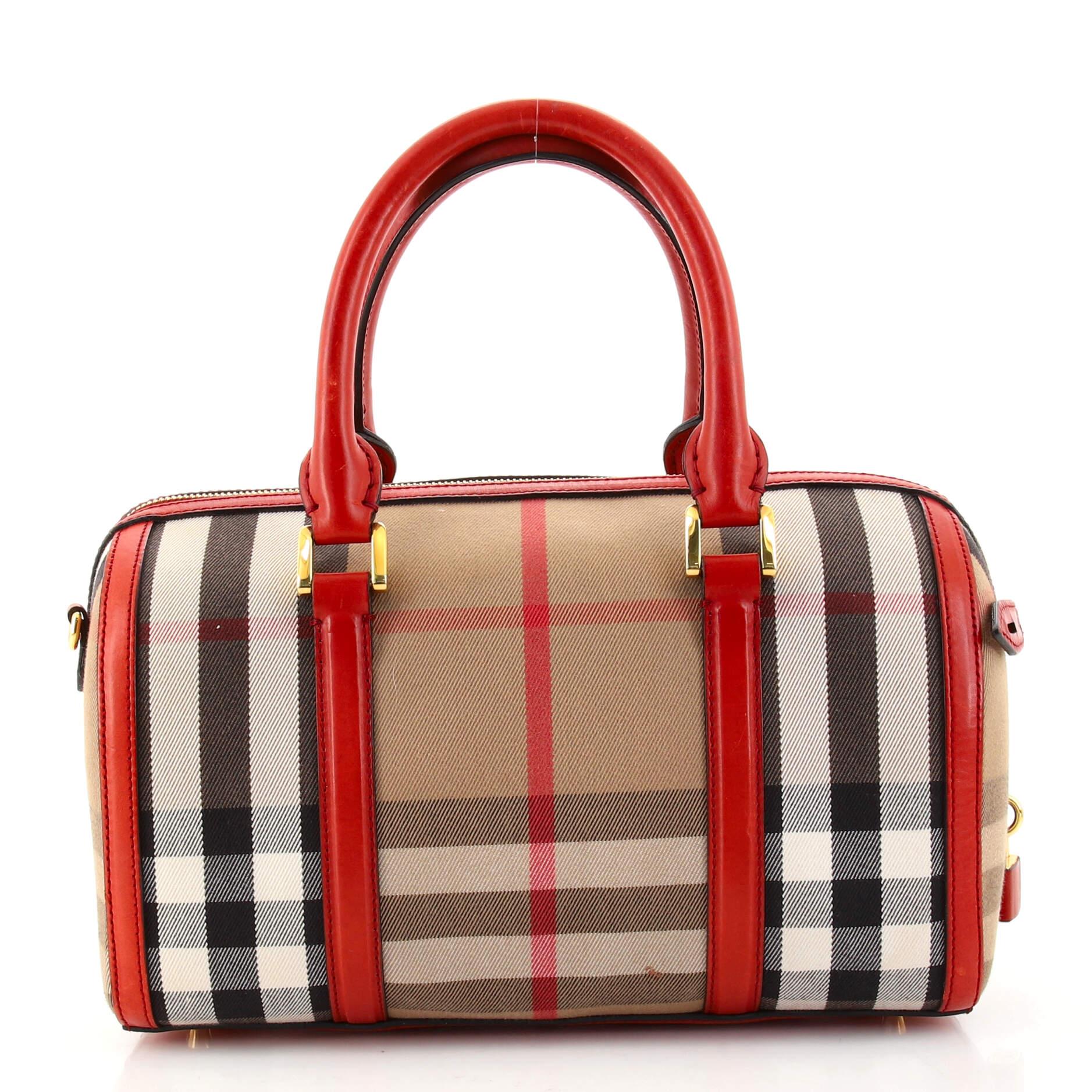 Red Burberry Alchester Convertible Satchel House Check and Leather Medium