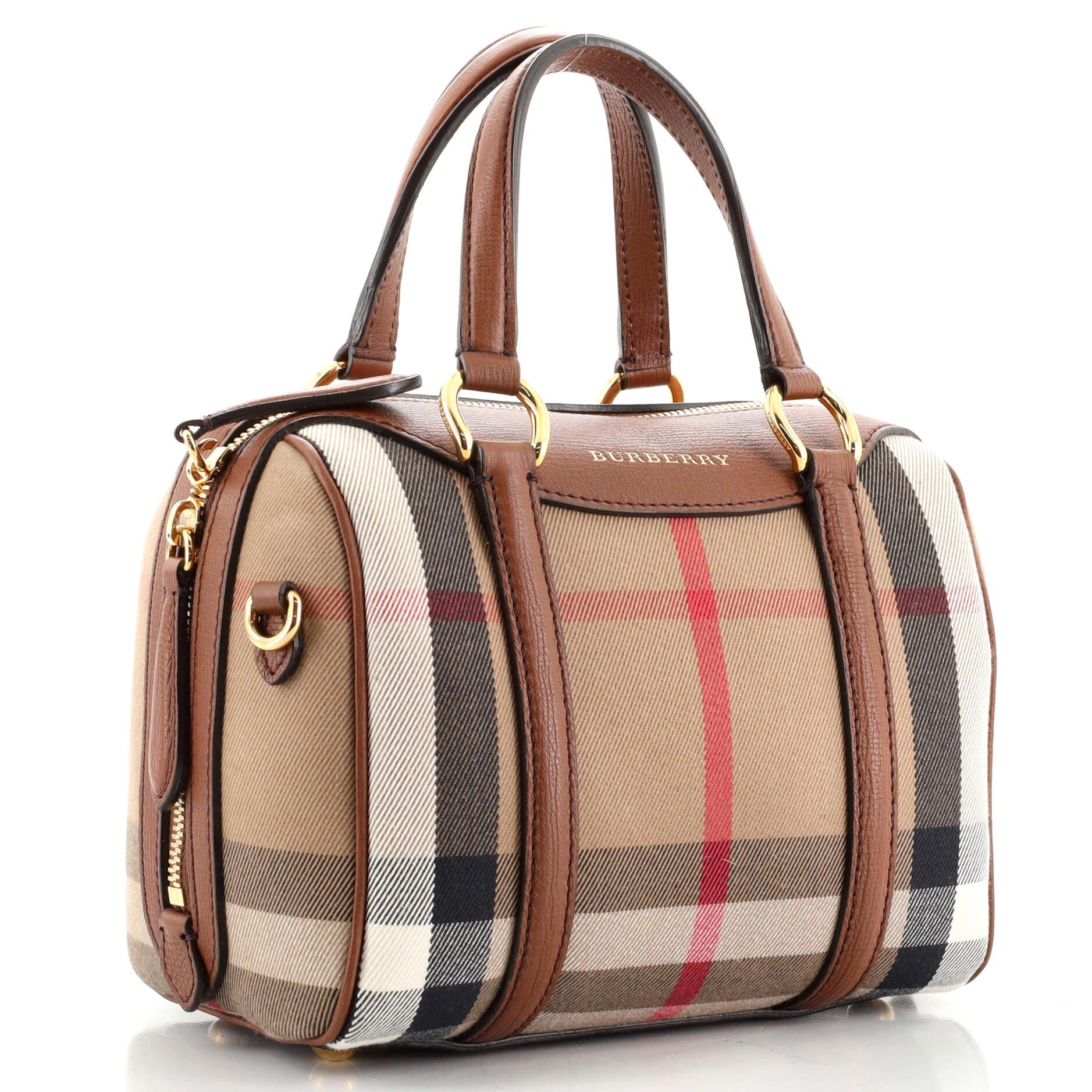 Brown Burberry Alchester Convertible Satchel House Check Canvas Small