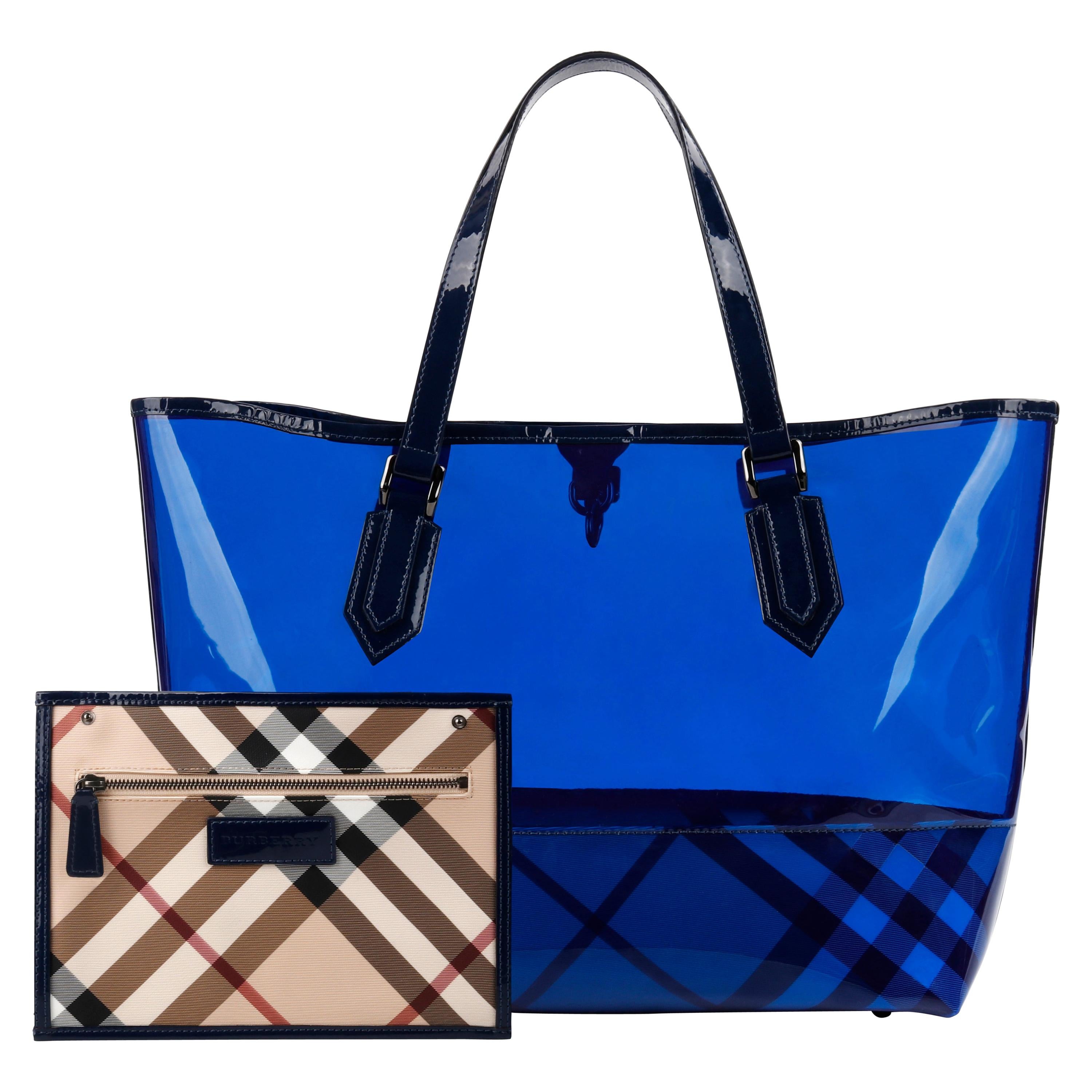 BURBERRY “All Over Perspex” Jet Blue Transparent PVC Tote Bag + Pouch