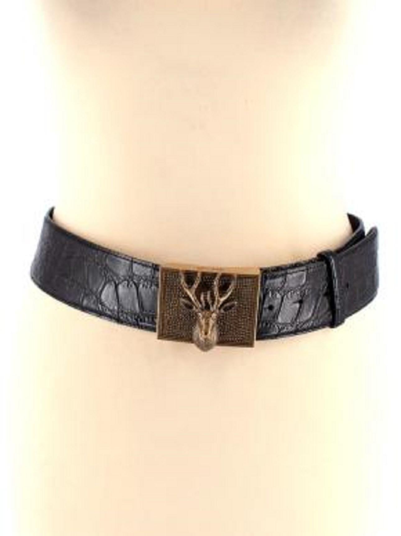 Burberry Alligator Wide Gold Deer Head Belt In Good Condition For Sale In London, GB