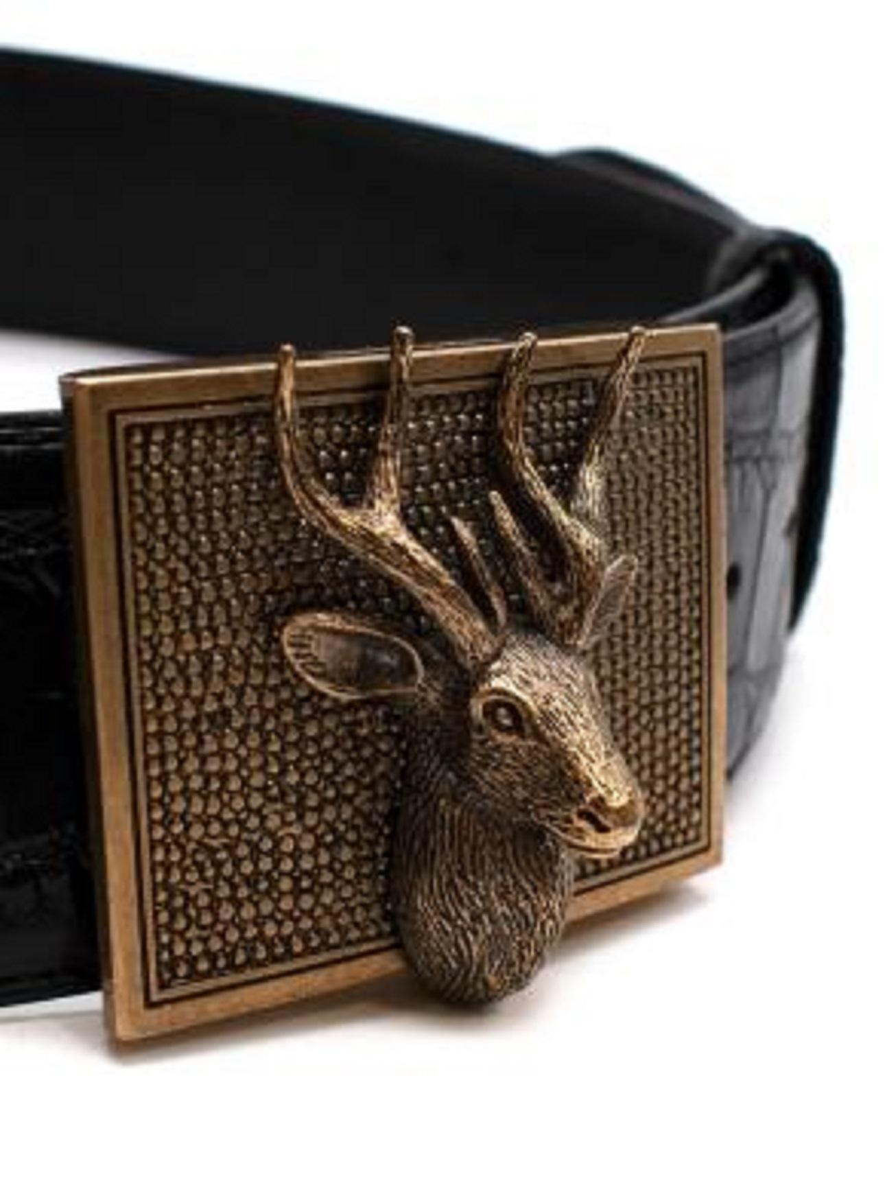 Burberry Alligator Wide Gold Deer Head Belt For Sale 1